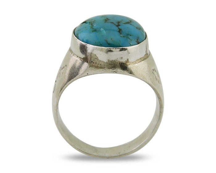 Navajo Hand Stamped Ring 925 Silver Arizona Turquoise Artist C.80's