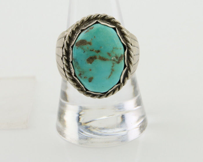 Navajo Hand Stamped Ring 925 Silver Arizona Turquoise Artist C.80's