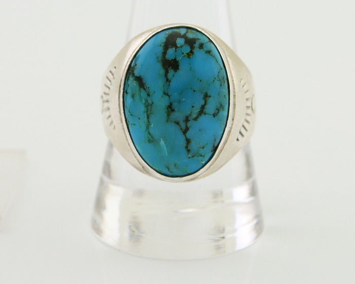Navajo Hand Stamped Ring 925 Silver Arizona Turquoise Artist C.80's