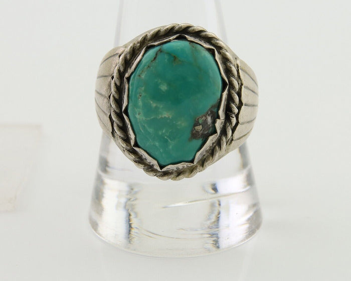 Navajo Hand Stamped Ring 925 Silver Arizona Turquoise Artist C.80's