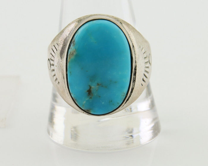 Navajo Hand Stamped Ring 925 Silver Arizona Turquoise Artist C.80's