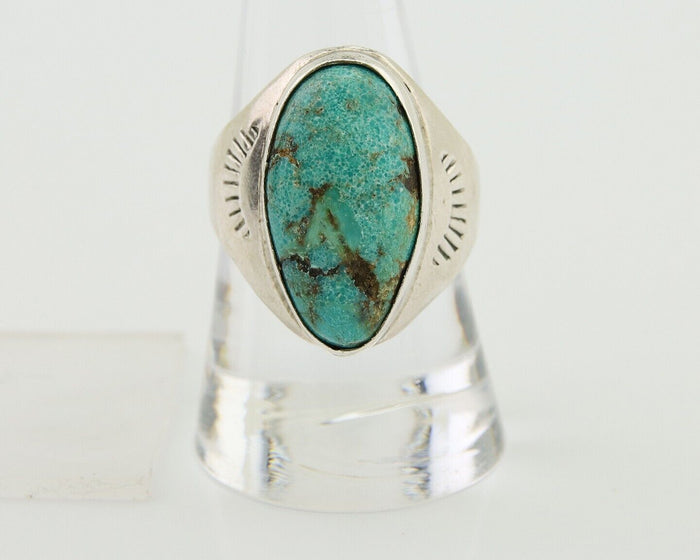 Navajo Hand Stamped Ring 925 Silver Arizona Turquoise Artist C.80's