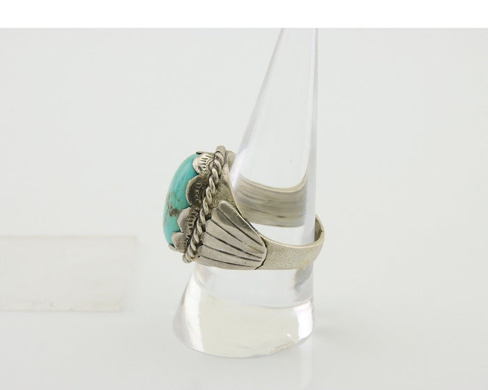 Navajo Hand Stamped Ring 925 Silver Arizona Turquoise Artist C.80's