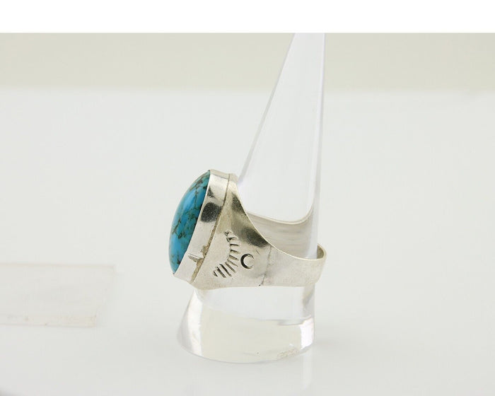Navajo Hand Stamped Ring 925 Silver Arizona Turquoise Artist C.80's