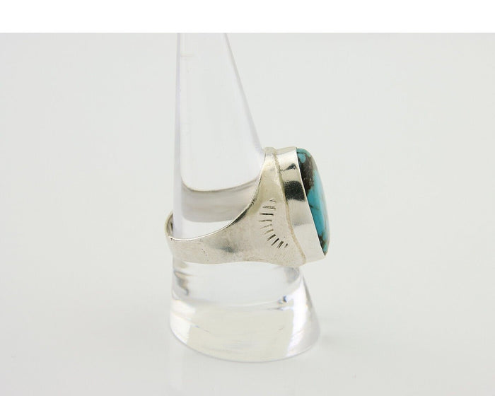 Navajo Hand Stamped Ring 925 Silver Arizona Turquoise Artist C.80's
