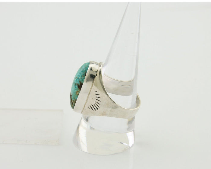 Navajo Hand Stamped Ring 925 Silver Arizona Turquoise Artist C.80's
