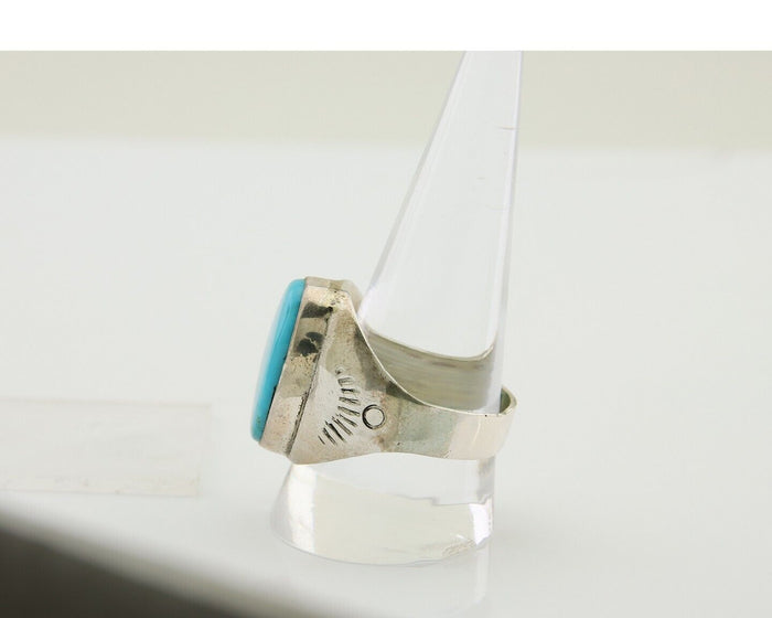Navajo Hand Stamped Ring 925 Silver Arizona Turquoise Artist C.80's