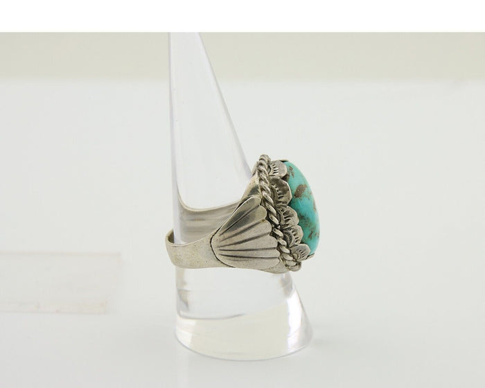 Navajo Hand Stamped Ring 925 Silver Arizona Turquoise Artist C.80's