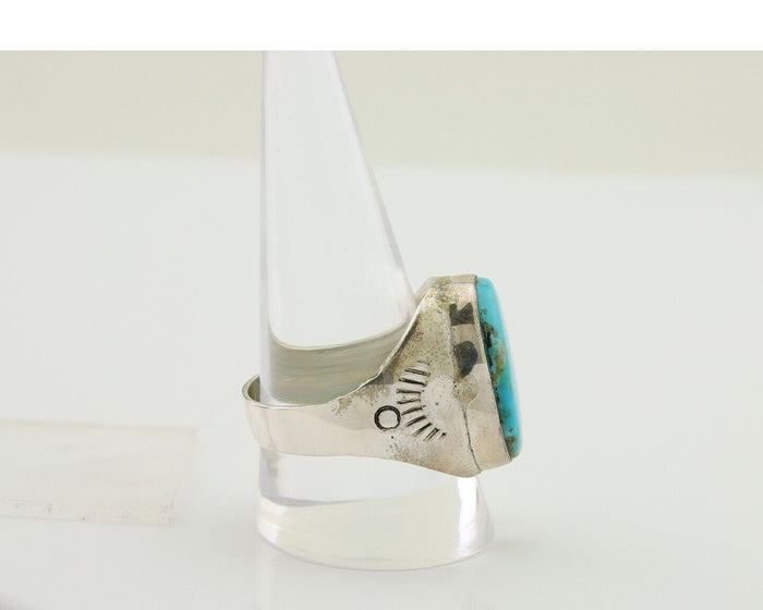 Navajo Hand Stamped Ring 925 Silver Arizona Turquoise Artist C.80's