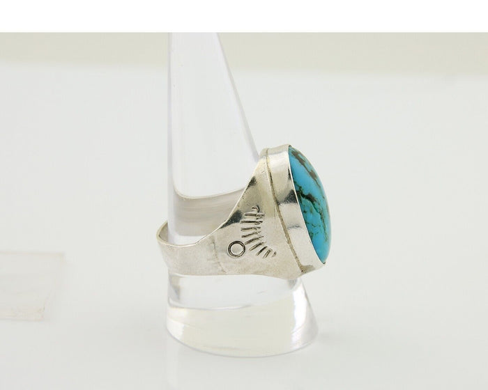 Navajo Hand Stamped Ring 925 Silver Arizona Turquoise Artist C.80's