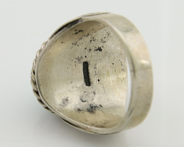 Navajo Hand Stamped Ring 925 Silver Arizona Turquoise Artist C.80's
