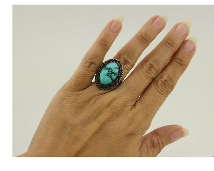Navajo Hand Stamped Ring 925 Silver Damele Signed USA C.80's
