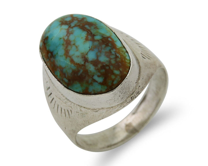 Navajo Hand Stamped Ring 925 Silver Spiderweb Turquoise Native Artist C.80's