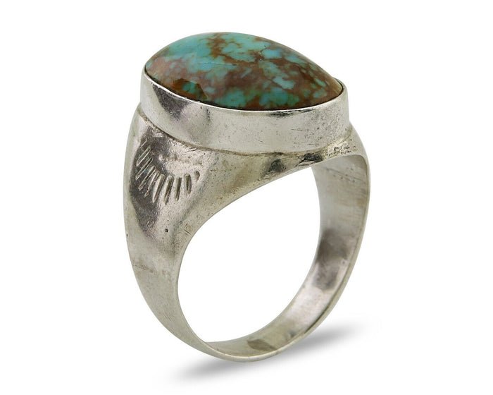Navajo Hand Stamped Ring 925 Silver Spiderweb Turquoise Native Artist C.80's