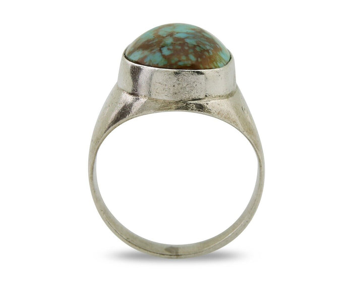 Navajo Hand Stamped Ring 925 Silver Spiderweb Turquoise Native Artist C.80's