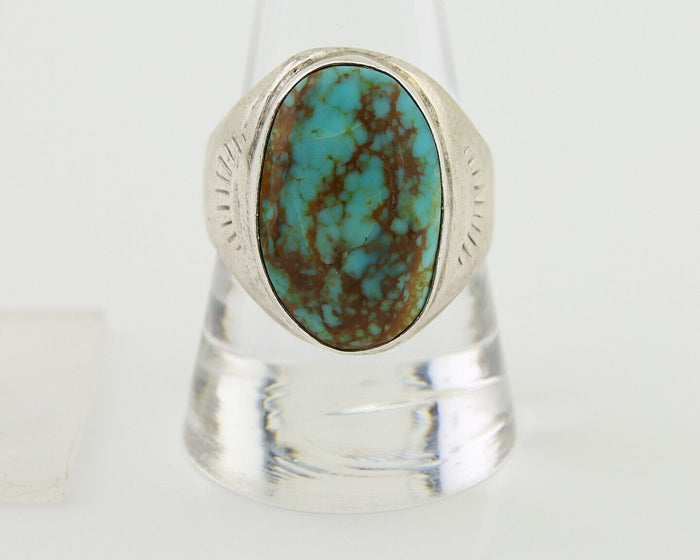 Navajo Hand Stamped Ring 925 Silver Spiderweb Turquoise Native Artist C.80's