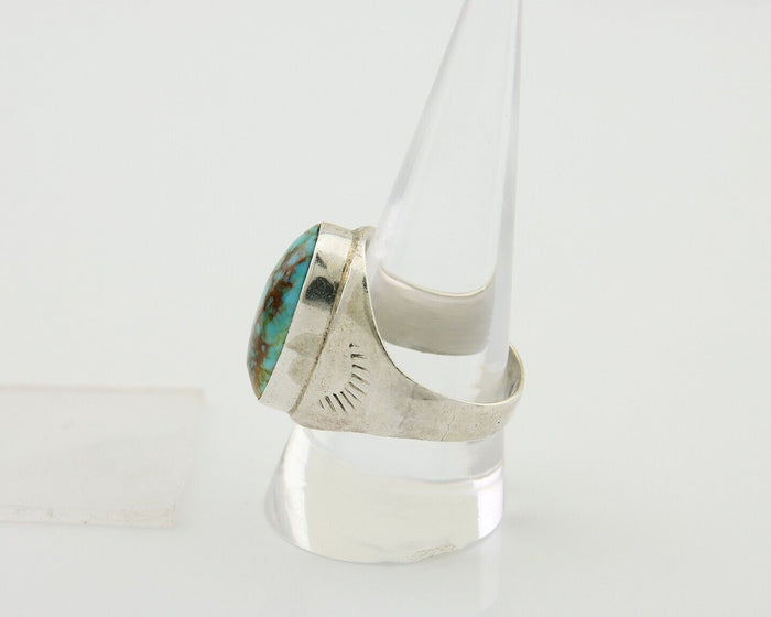 Navajo Hand Stamped Ring 925 Silver Spiderweb Turquoise Native Artist C.80's