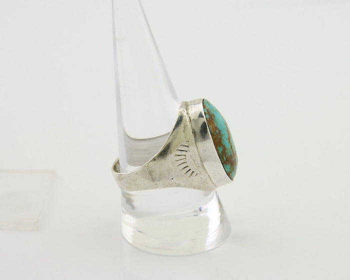 Navajo Hand Stamped Ring 925 Silver Spiderweb Turquoise Native Artist C.80's