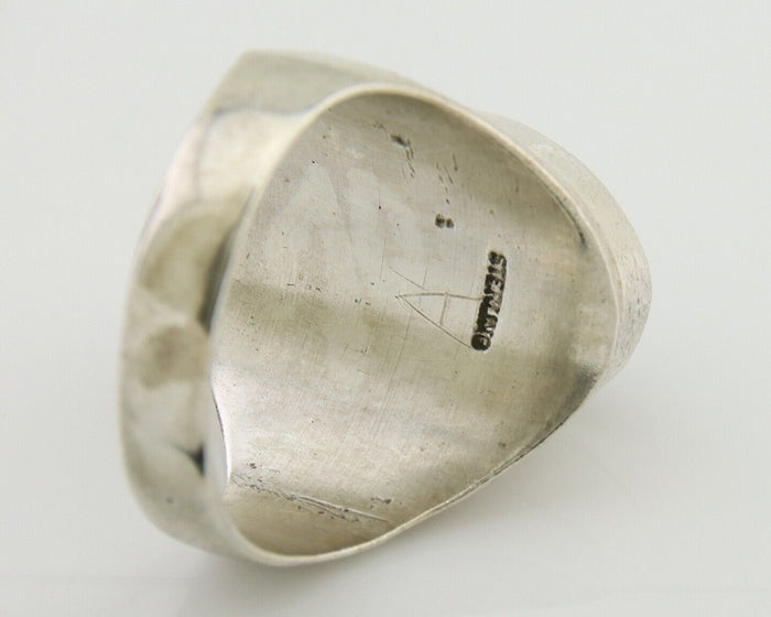 Navajo Hand Stamped Ring 925 Silver Spiderweb Turquoise Native Artist C.80's