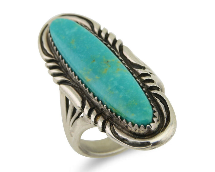 Navajo Hand Stamped Ring 925 Silver Turquoise Native Artist Begay C.80's