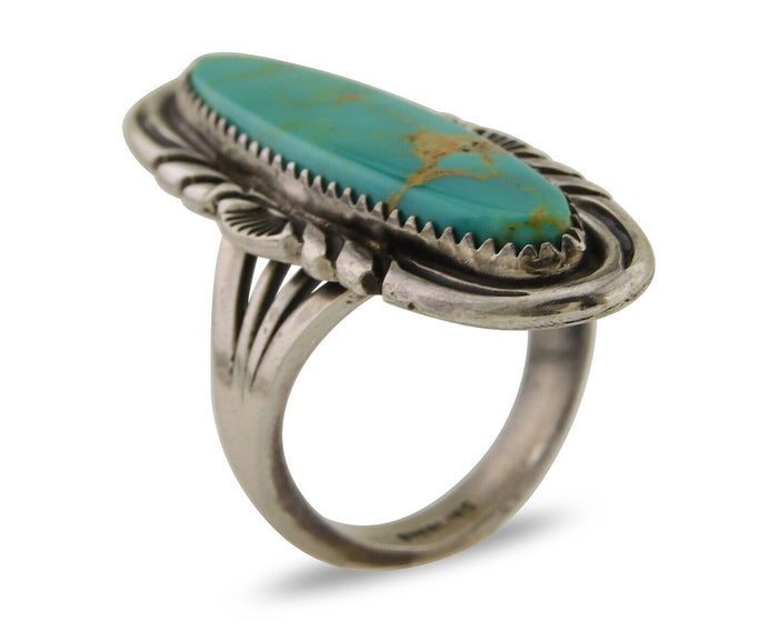 Navajo Hand Stamped Ring 925 Silver Turquoise Native Artist Begay C.80's