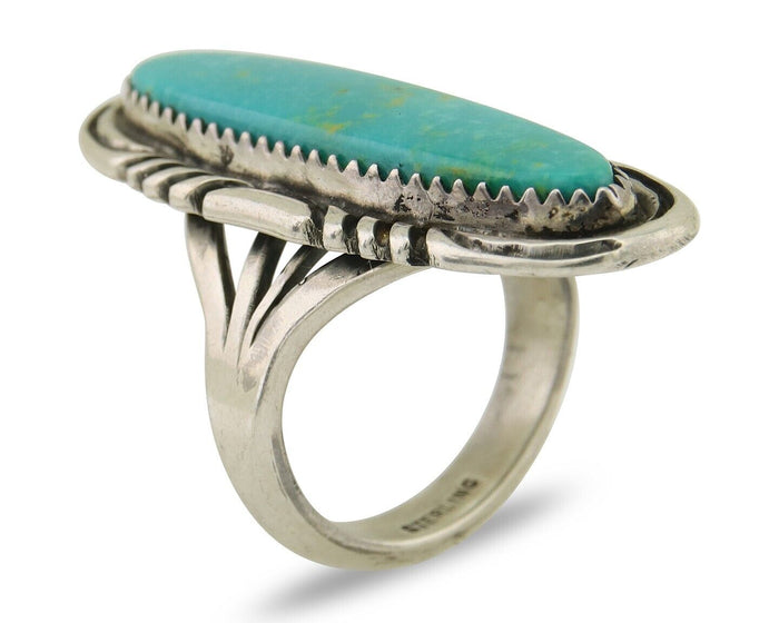 Navajo Hand Stamped Ring 925 Silver Turquoise Native Artist Begay C.80's