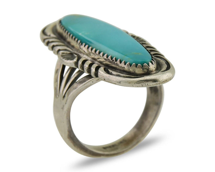 Navajo Hand Stamped Ring 925 Silver Turquoise Native Artist Begay C.80's