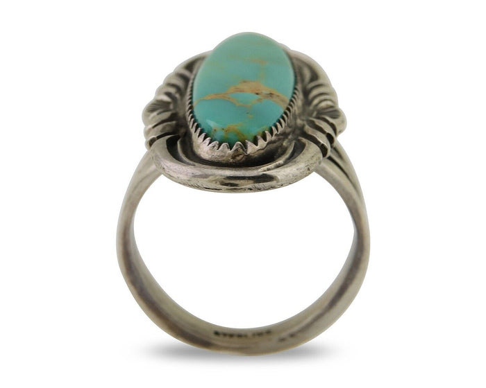Navajo Hand Stamped Ring 925 Silver Turquoise Native Artist Begay C.80's