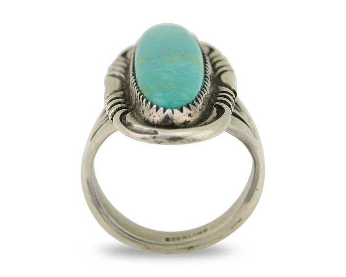 Navajo Hand Stamped Ring 925 Silver Turquoise Native Artist Begay C.80's