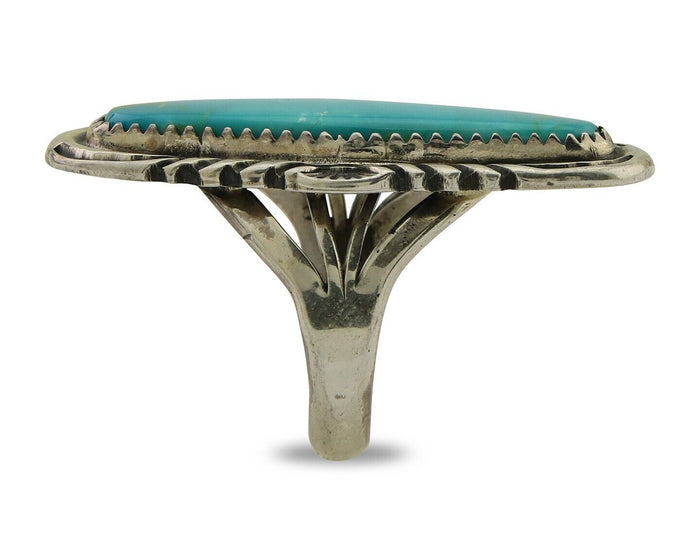Navajo Hand Stamped Ring 925 Silver Turquoise Native Artist Begay C.80's