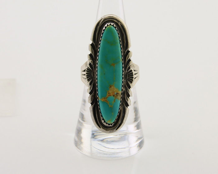 Navajo Hand Stamped Ring 925 Silver Turquoise Native Artist Begay C.80's