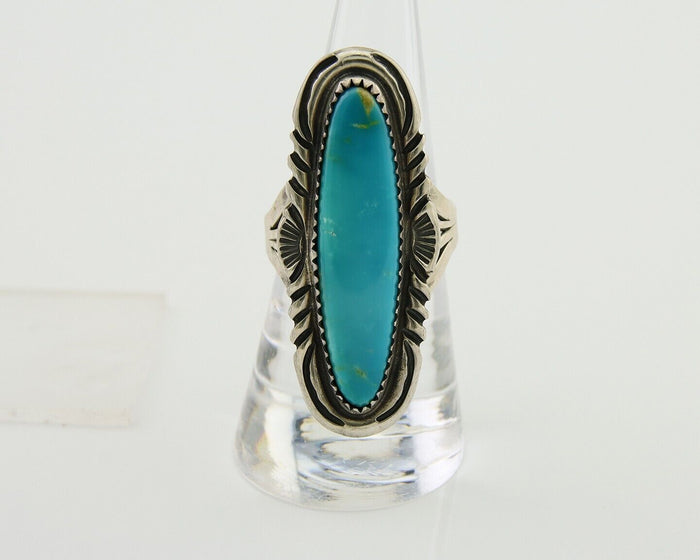 Navajo Hand Stamped Ring 925 Silver Turquoise Native Artist Begay C.80's