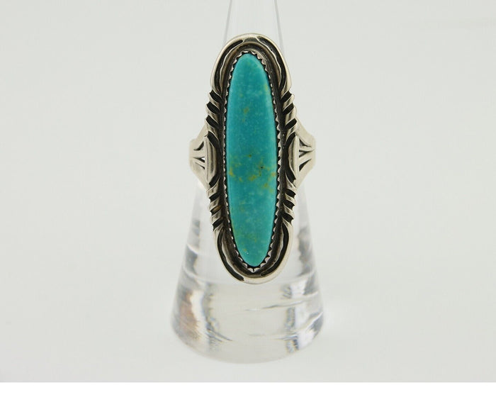 Navajo Hand Stamped Ring 925 Silver Turquoise Native Artist Begay C.80's
