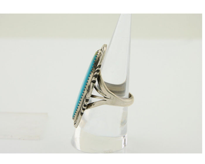 Navajo Hand Stamped Ring 925 Silver Turquoise Native Artist Begay C.80's