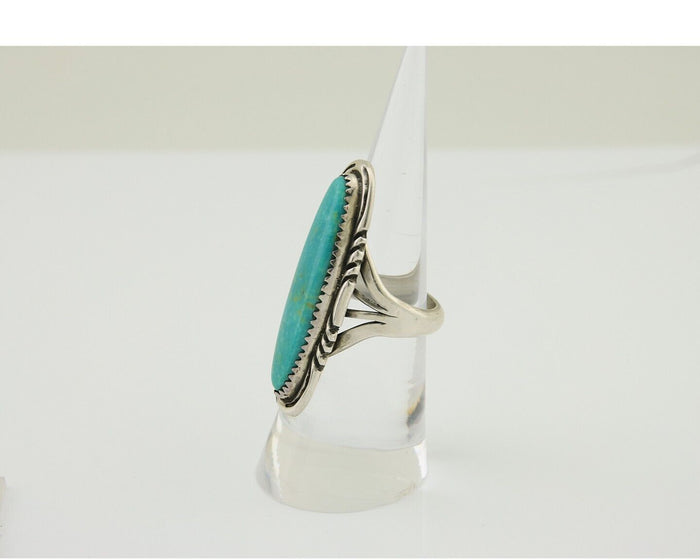 Navajo Hand Stamped Ring 925 Silver Turquoise Native Artist Begay C.80's