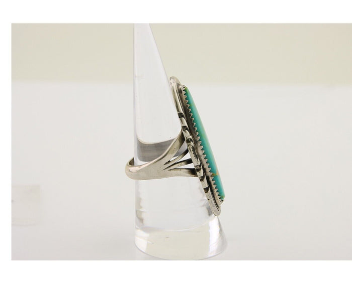 Navajo Hand Stamped Ring 925 Silver Turquoise Native Artist Begay C.80's