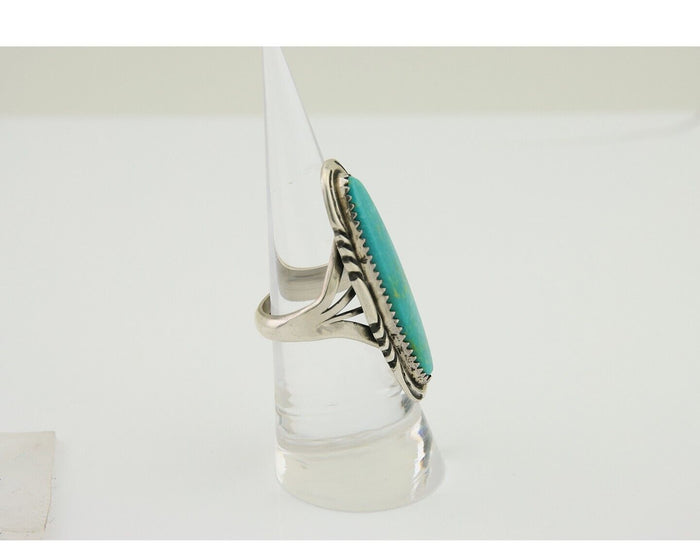 Navajo Hand Stamped Ring 925 Silver Turquoise Native Artist Begay C.80's