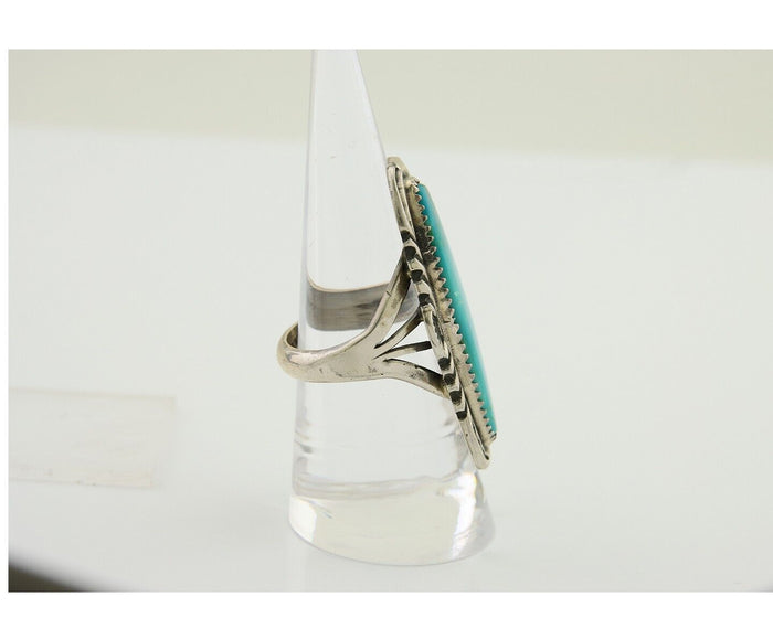 Navajo Hand Stamped Ring 925 Silver Turquoise Native Artist Begay C.80's