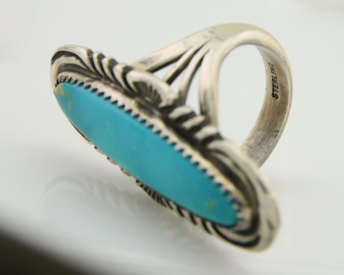 Navajo Hand Stamped Ring 925 Silver Turquoise Native Artist Begay C.80's