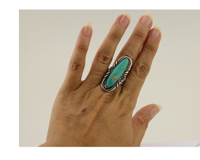 Navajo Hand Stamped Ring 925 Silver Turquoise Native Artist Begay C.80's