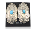 Navajo Hand Stamped Shield Earrings 925 Silver Turquoise Native Artist C.80's