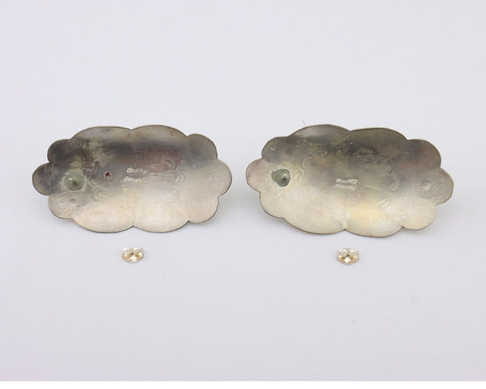 Navajo Hand Stamped Shield Earrings 925 Silver Turquoise Native Artist C.80's