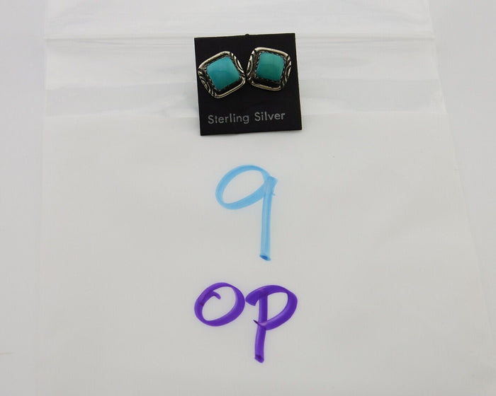 Navajo Hand Stampied Earrings 925 Silver Blue Turquoise Native Artist C.80's