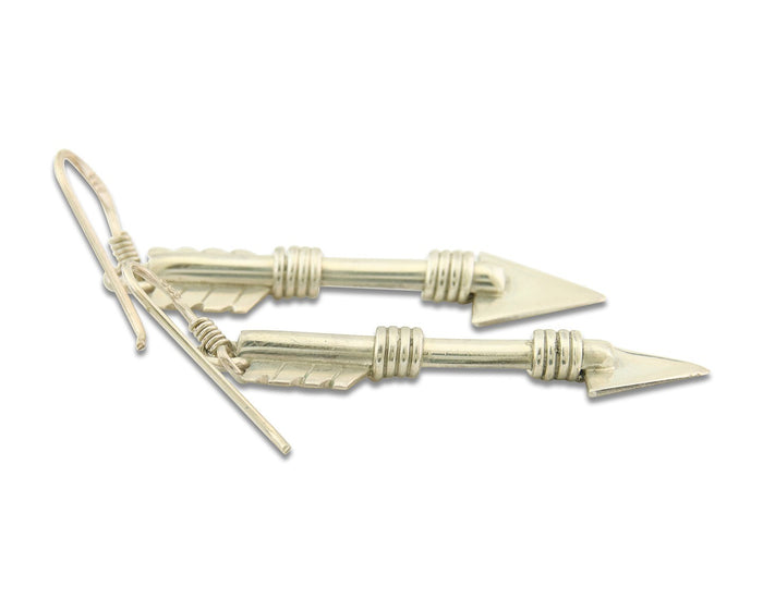 Navajo Handmade Arrow Earrings 925 Silver Artist Signed M C.80's