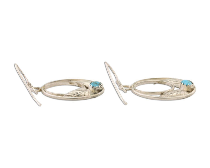 Navajo Handmade Dangle Earrings 925 Silver Blue Turquoise Native Artist C.80s
