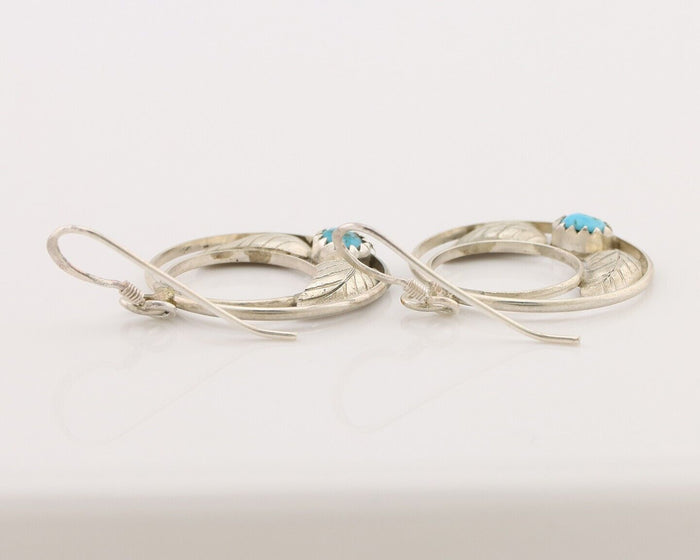 Navajo Handmade Dangle Earrings 925 Silver Blue Turquoise Native Artist C.80s