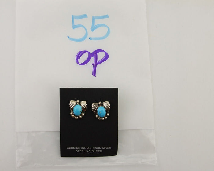 Navajo Handmade Earrings 925 Silver Blue Turquoise Artist Signed BJ C.80s