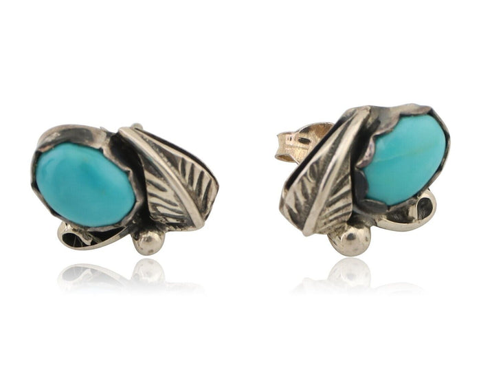Navajo Handmade Earrings 925 Silver Natural Turquoise Native Artist C.80's