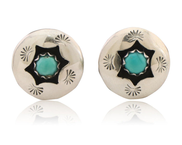 Navajo Handmade Earrings 925 Silver Natural Turquoise Native Artist C.80's