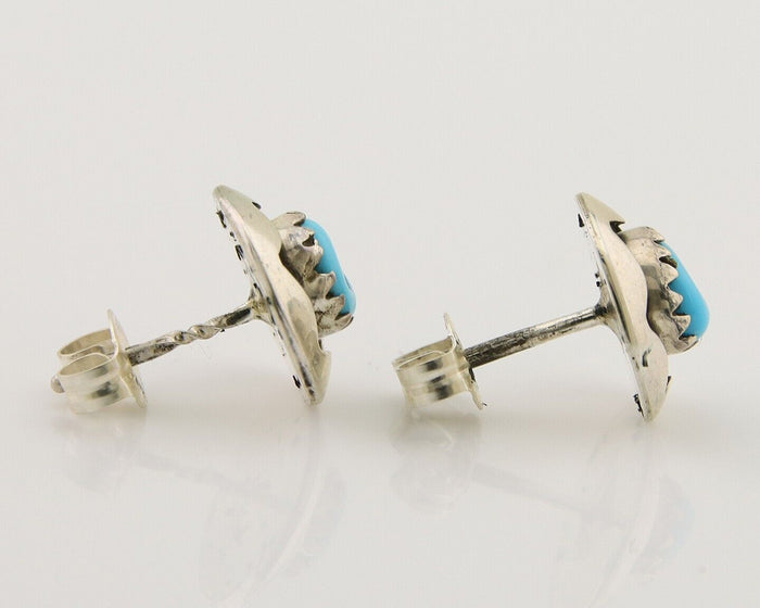 Navajo Handmade Earrings 925 Silver Natural Turquoise Native Artist C.80's
